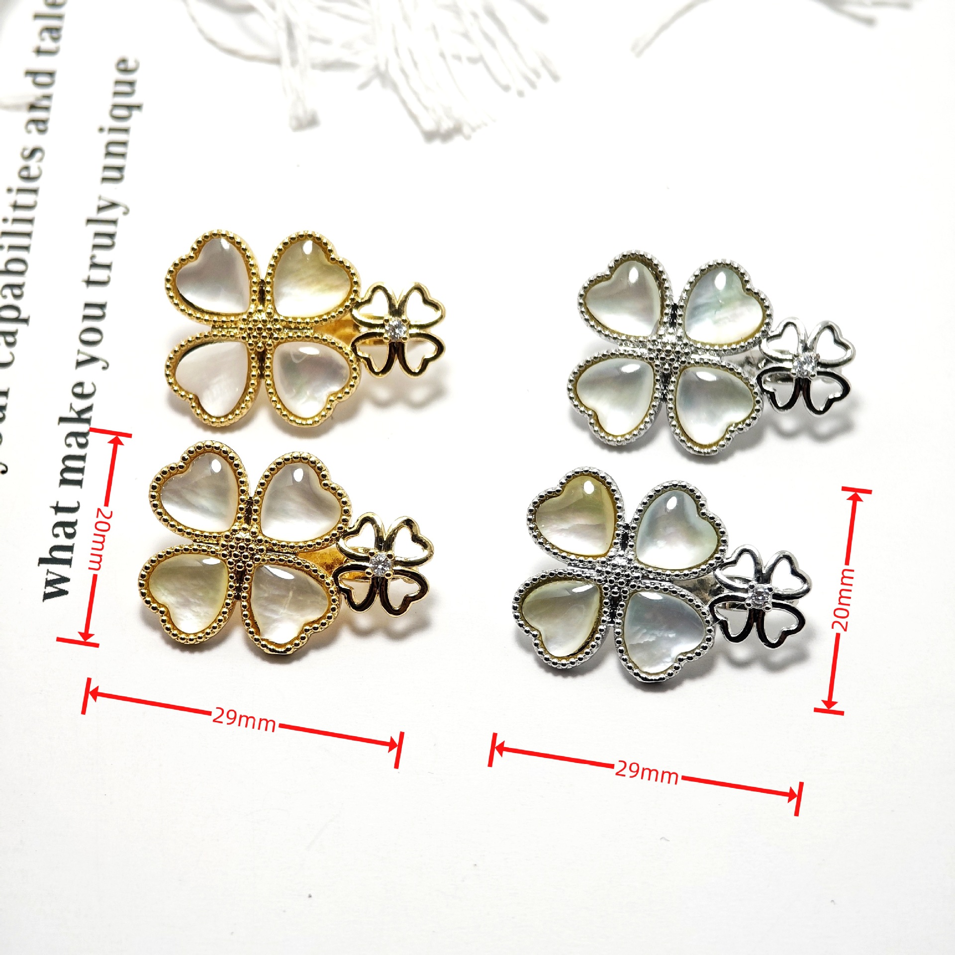 Pearl necklace clasp, white shell clover clasp, handcrafted end clasp, connecting clasp, mother-and-child clasp, sweater chain Specification image