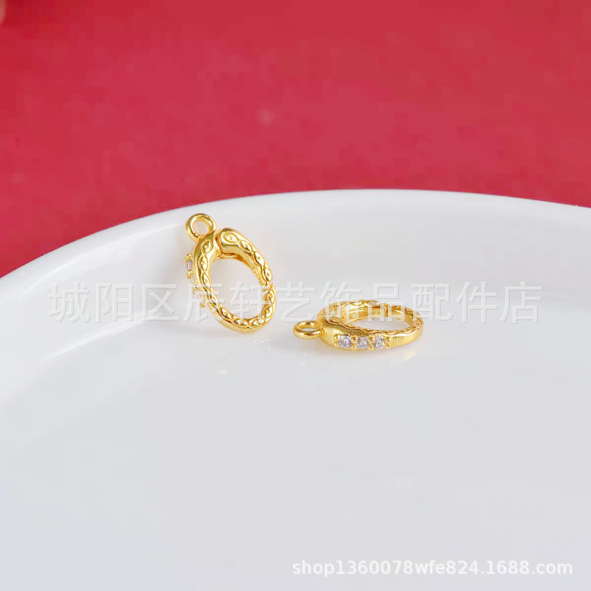 Brass gem-inlaid spring lobster clasp DIY jewelry necklace bracelet button round end clasp details Picture