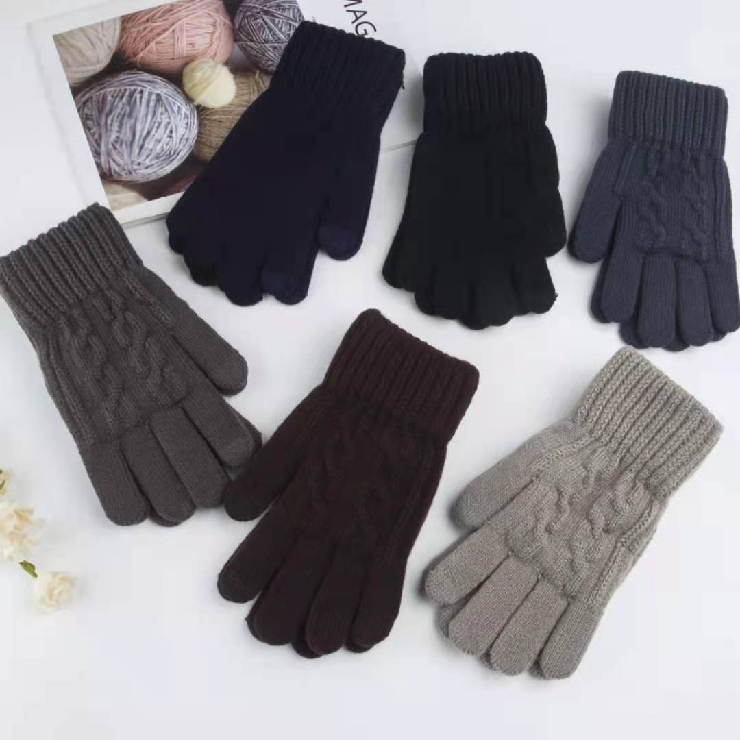 New knitted woolen touch screen gloves for men in winter, thickened with fleece and jacquard, for cycling warmth, wholesale and cold protection New knitted woolen touch screen gloves for men in winter, thickened with fleece and jacquard, for cycling warmth, wholesale and cold protection