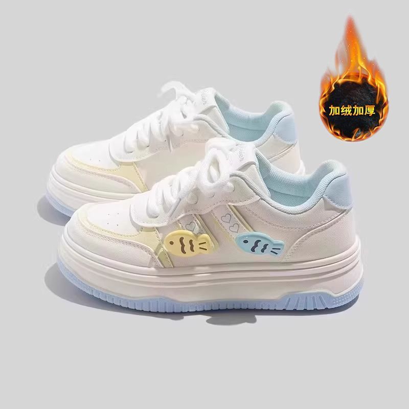 童鞋女童运动鞋女童加绒加厚小白板鞋运动女孩学生儿童棉鞋鞋子详情图3