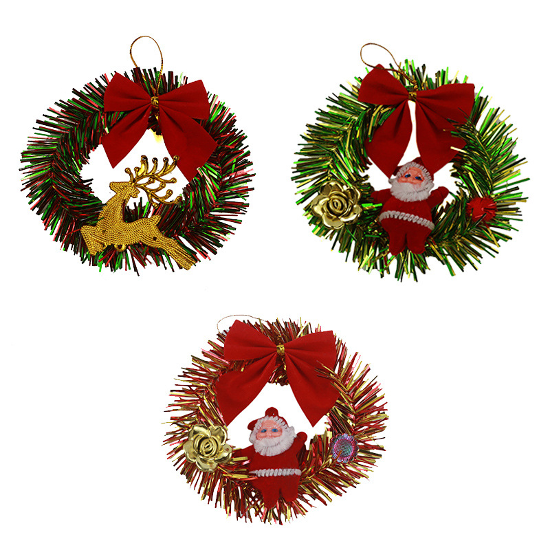 2024 New 10cm Christmas flower ring, wicker ring, Christmas tree decoration, elderly bow, reindeer Christmas pendant