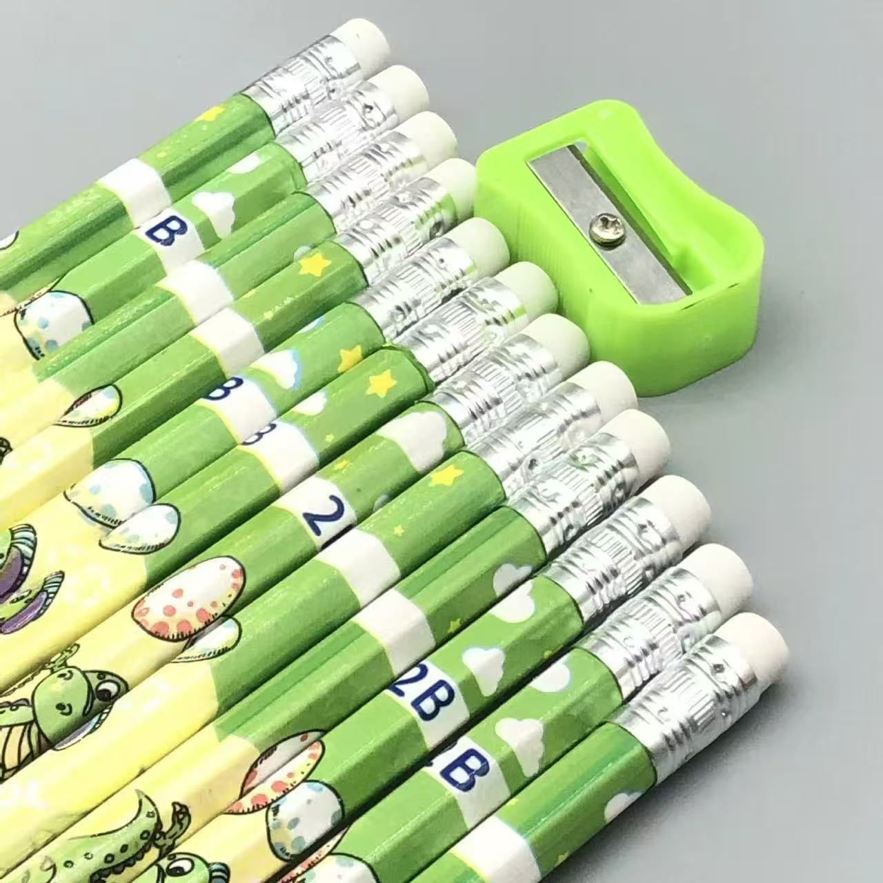 12 small leather-tipped pencils with pencil sharpeners, box gift, student graphite core 2B dinosaur pencils Specification image