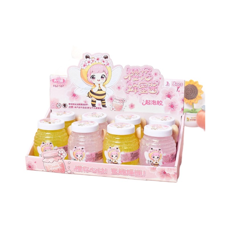 Wholesale of popular honey jar foaming glue from the manufacturer, featuring a small bee doll with a stirring rod, safe, non-toxic and non-stick Item Picture