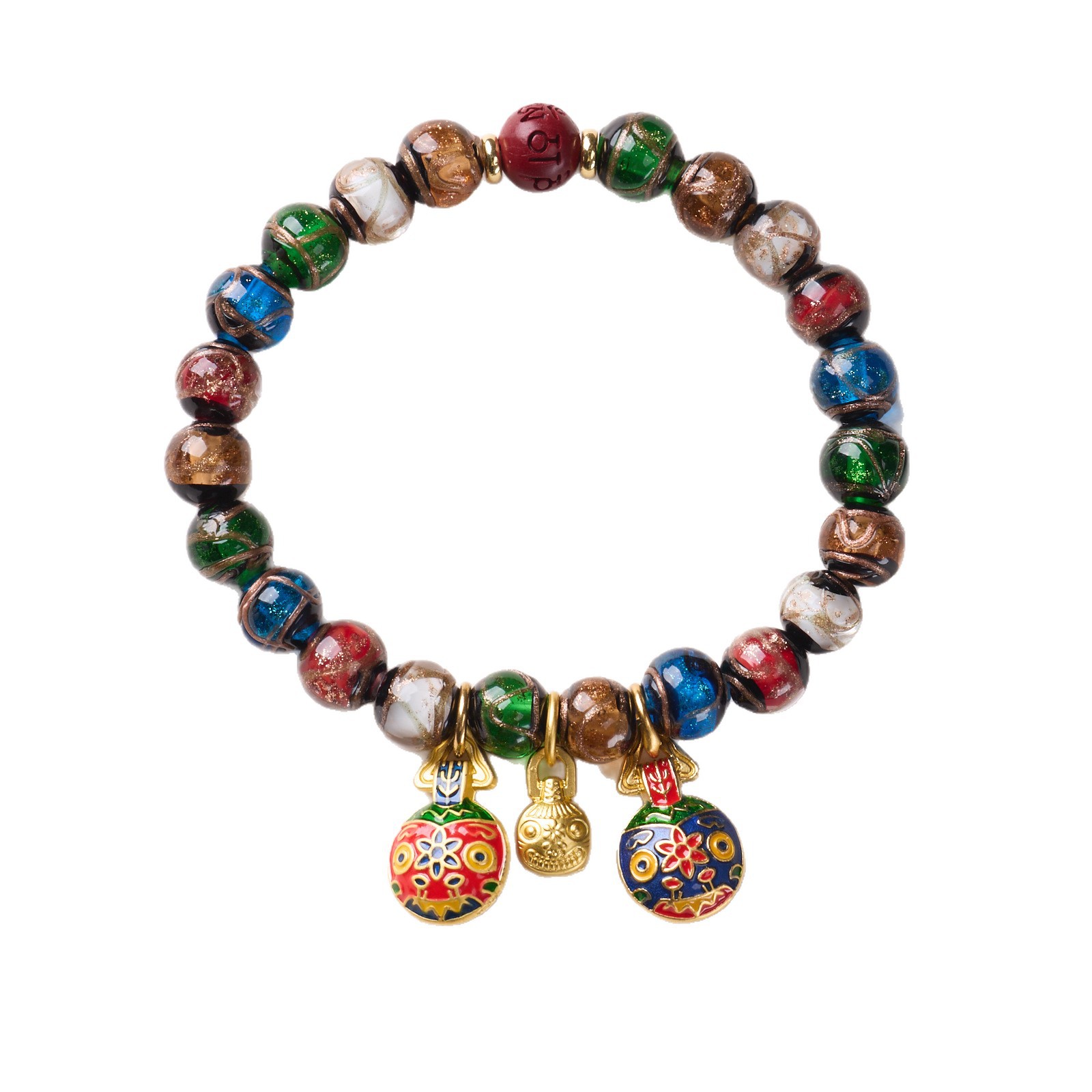 A family of three, gold-swallowing beast incense ash glass bracelet, ancient-style five-color bead couple bracelet and jewelry in stock wholesale Item Picture