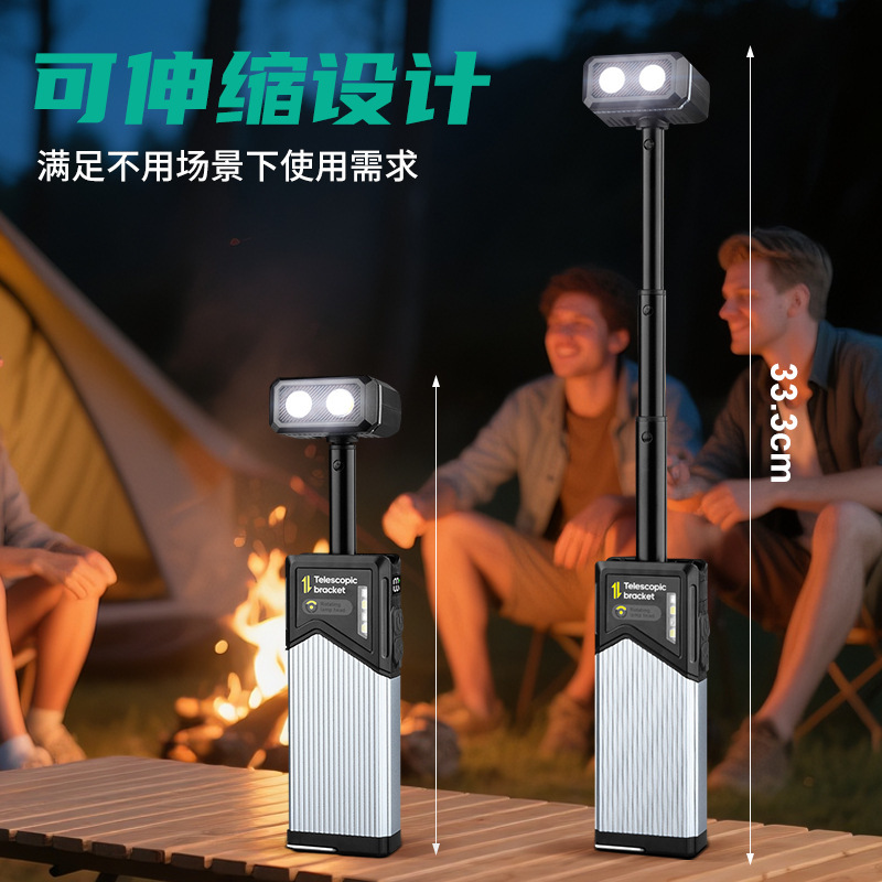 新款跨境户外露营180°旋转手持工作灯检修LED充电笔夹伸缩露营灯产品图