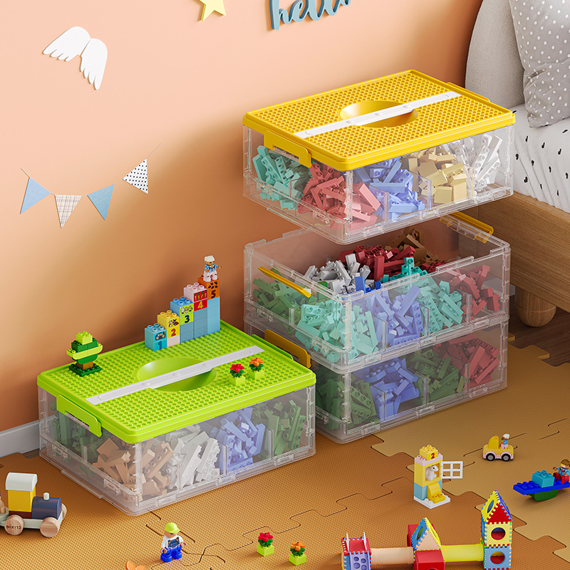 The building block storage box can be stacked in layers. The children's toy organization box is divided into compartments and classified. It is a plastic LEGO transparent storage box Specification image