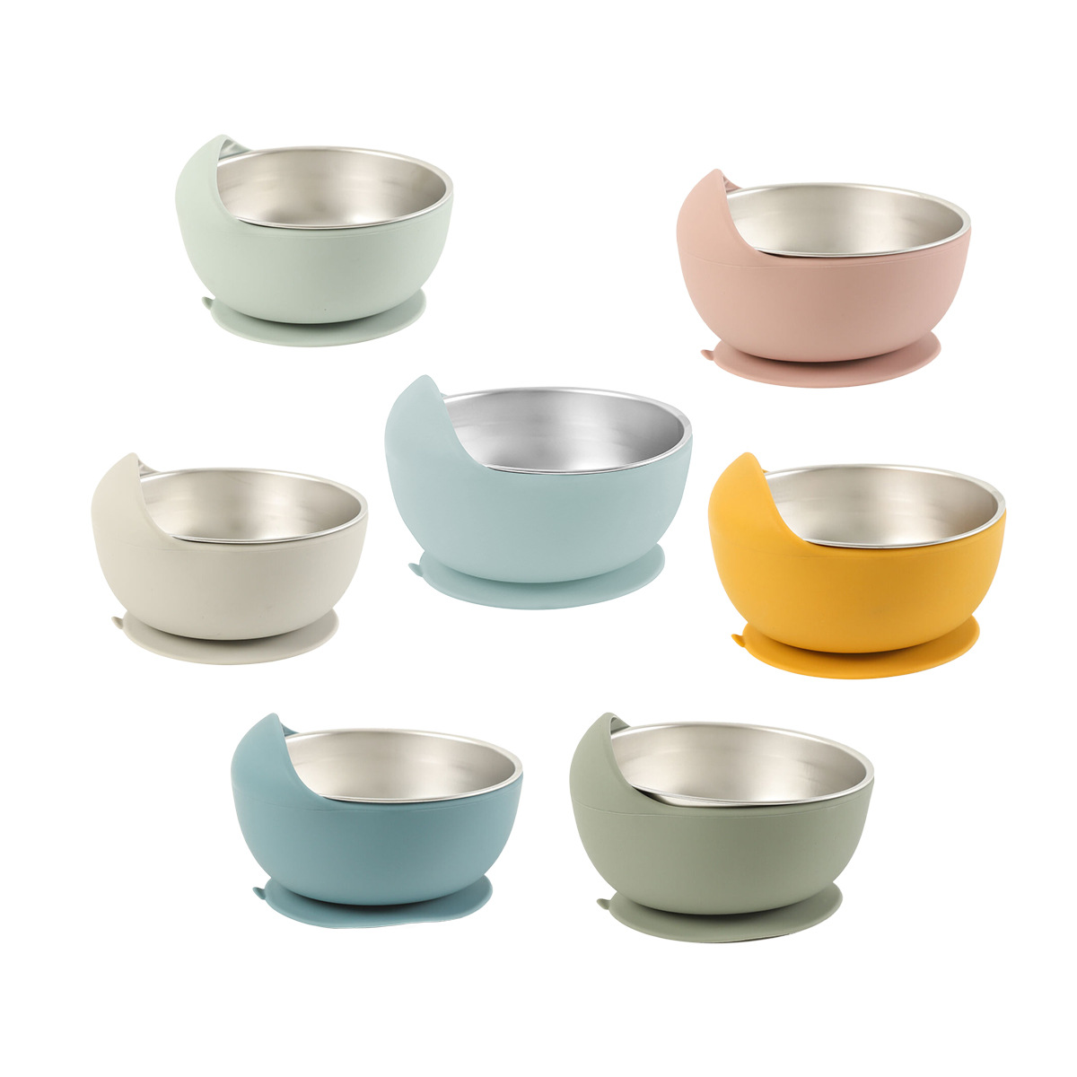 儿童餐具婴儿喂养辅食硅胶碗 跨境爆款食品级硅胶304不锈钢蜗牛碗详情图1