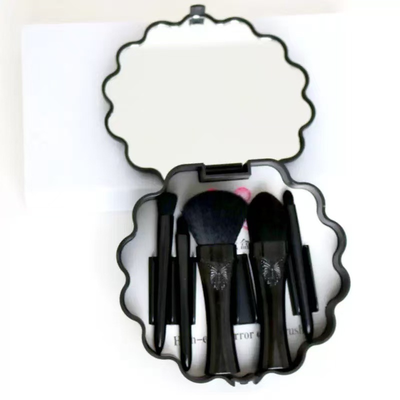 New shell mirror makeup brush portable mini makeup mirror set Travel compact makeup set brush