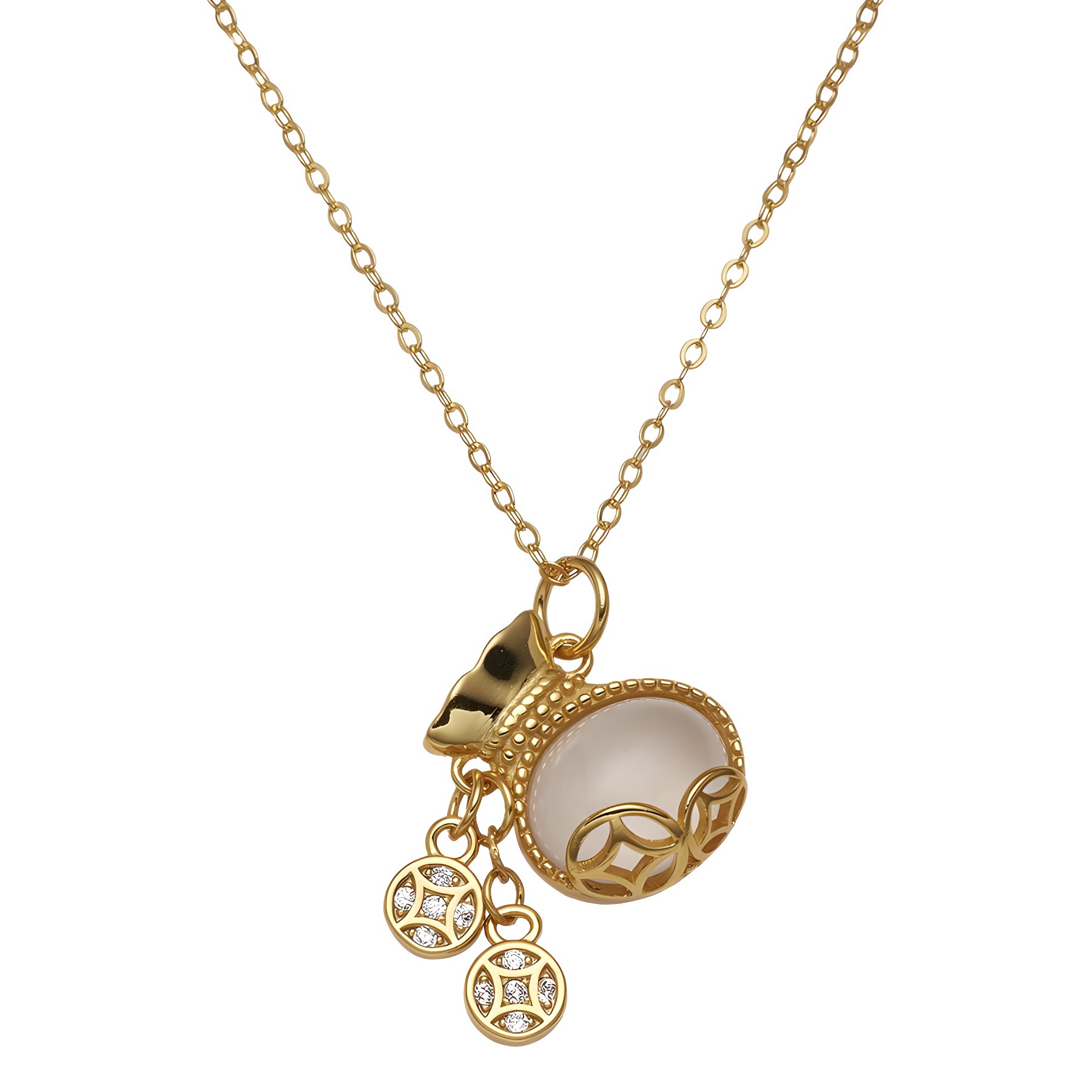 Original design S925 lucky bag necklace, a high-end silver gold-plated chalcedony collarbone chain accessory with a Chinese trend Item Picture