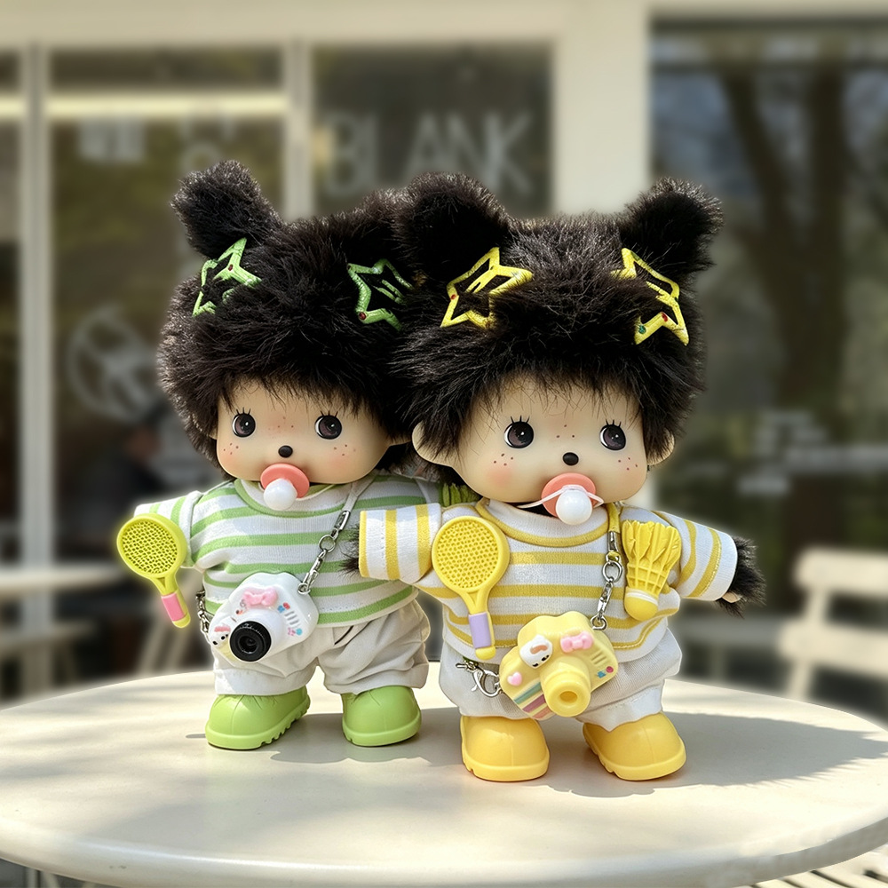 新款蒙奇奇挂件娃衣潮玩公仔夏日休闲条纹套装玩偶娃娃服饰玩偶 Specification image