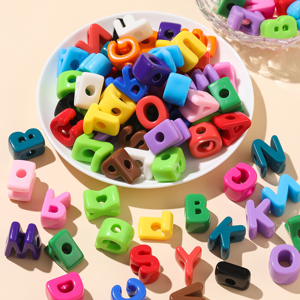 10 Acrylic Large-Hole Letter Beads, Cross-Border Colored English Beads, Letter Bead Bracelet Accessories, Diy Beaded Jewelry