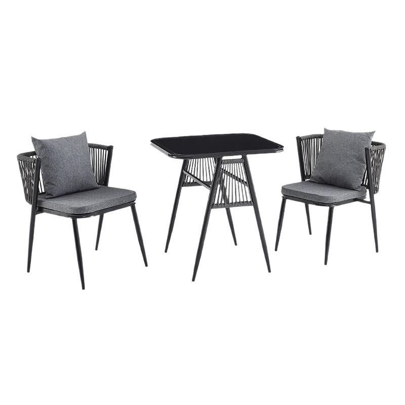 Modern and simple outdoor balcony rattan table and chair set, courtyard leisure three-piece set, garden tea table and chair set Item Picture