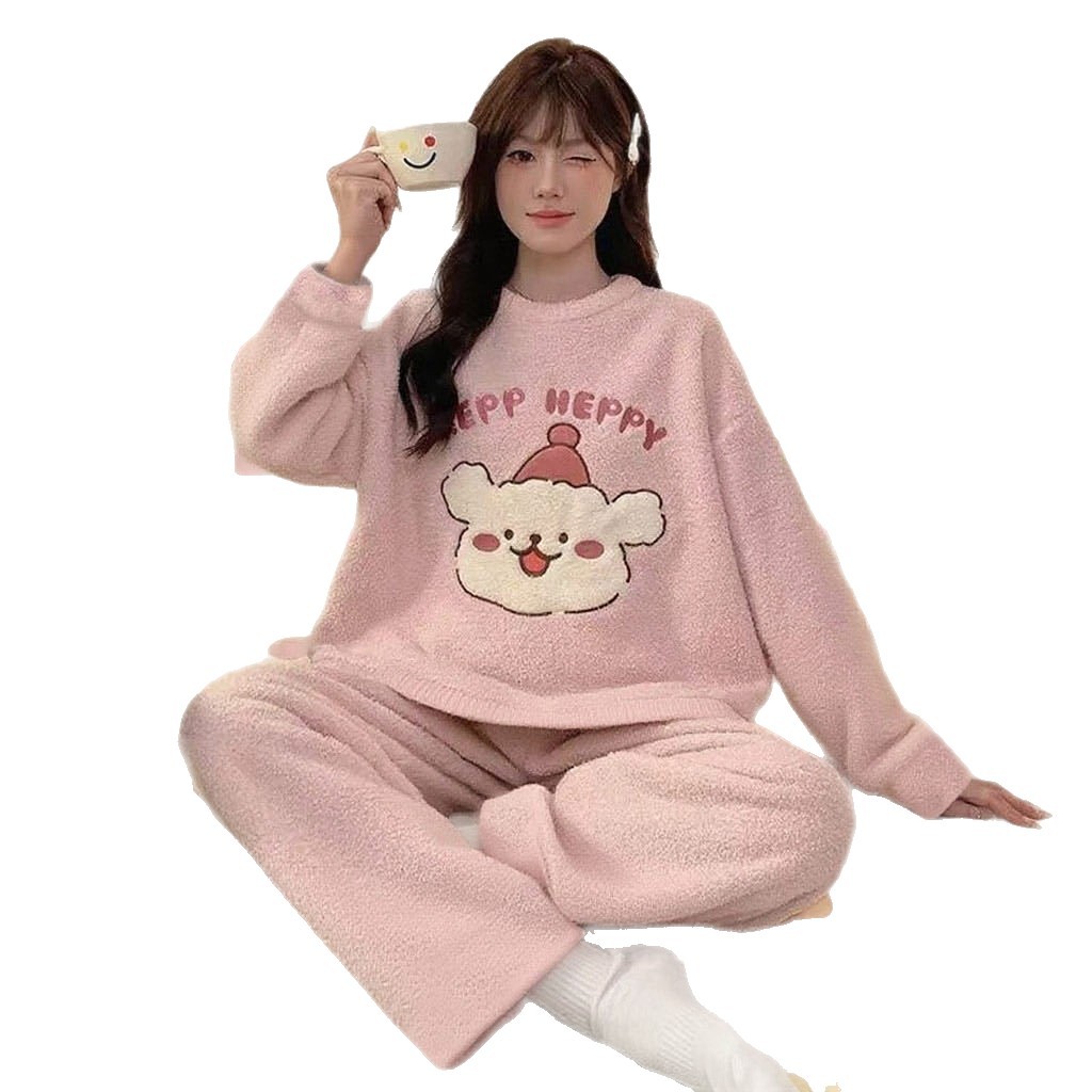 Korea2025 Autumn/Winter Velvet Coral velvet pajamas for girls, cartoon Dachshund soft girls, thick and warm home wear Item Picture