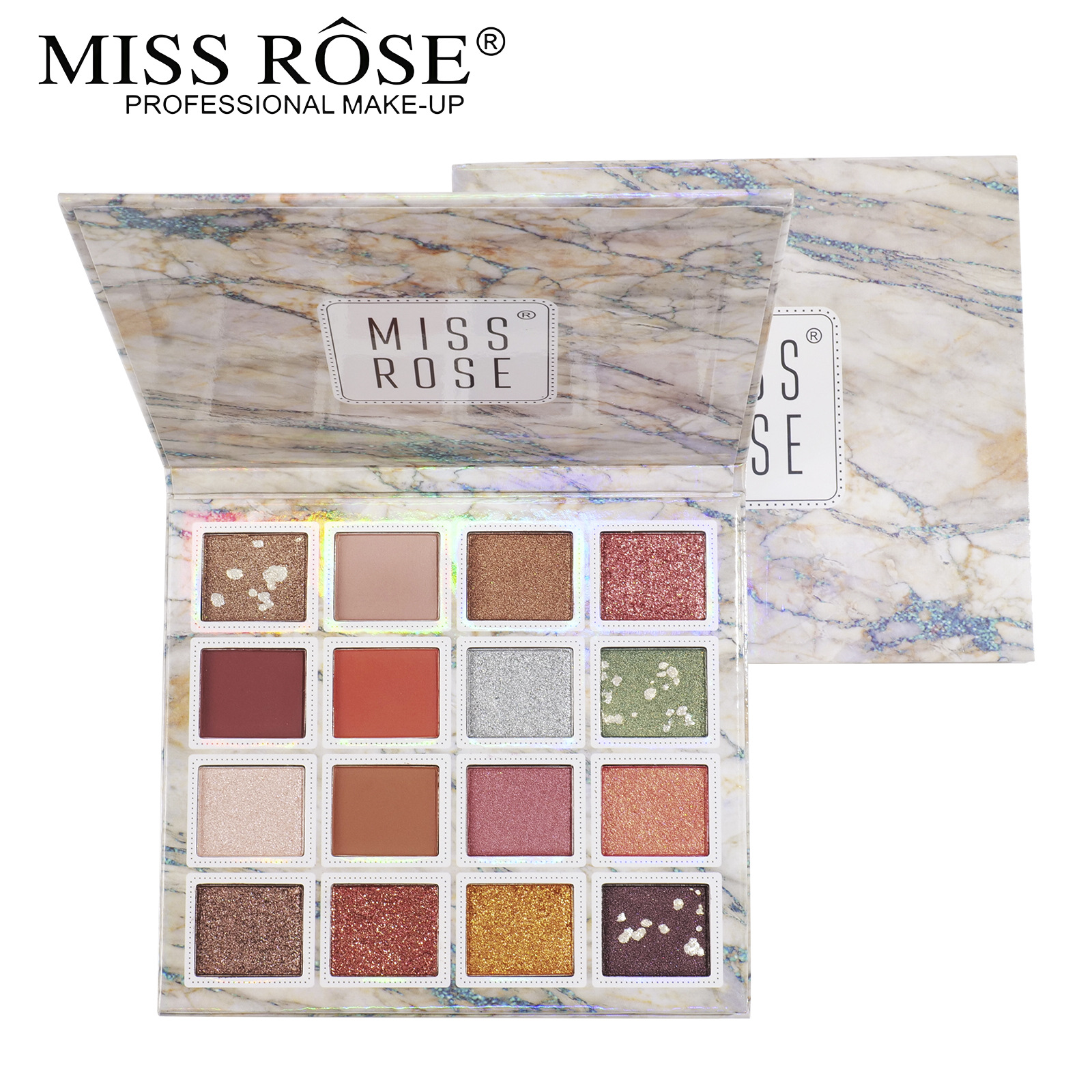 MISSROSE跨境16色眼影盘防水不晕染珠光哑光个性彩妆组合化妆盘