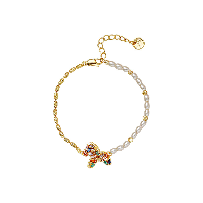 Hyacinth is about to have money. Light luxury, super dazzling colored zircon Pony 2026 pendant bracelet for women. Douyin bestseller pearl patchwork jewelry Item Picture
