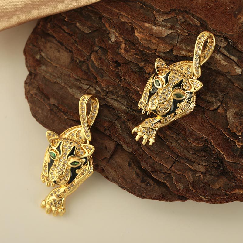 European and American cross-border copper-plated real gold animal leopard head trendy hip-hop pendant necklace wholesale for women Specification drawing