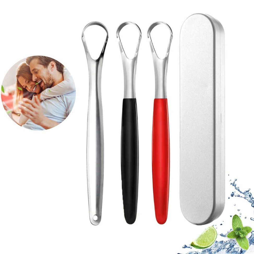 Manufacturer's stainless steel open tongue scraper, three-color tongue coating cleaning brush, tongue scraper, household oral care tool details Picture