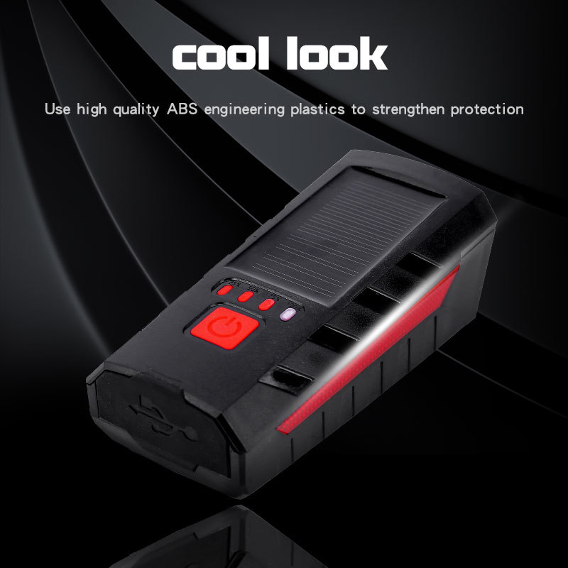 Cross-border solar led bicycle light, charging vehicle headlight, battery level indicator, power bank horn light details Picture