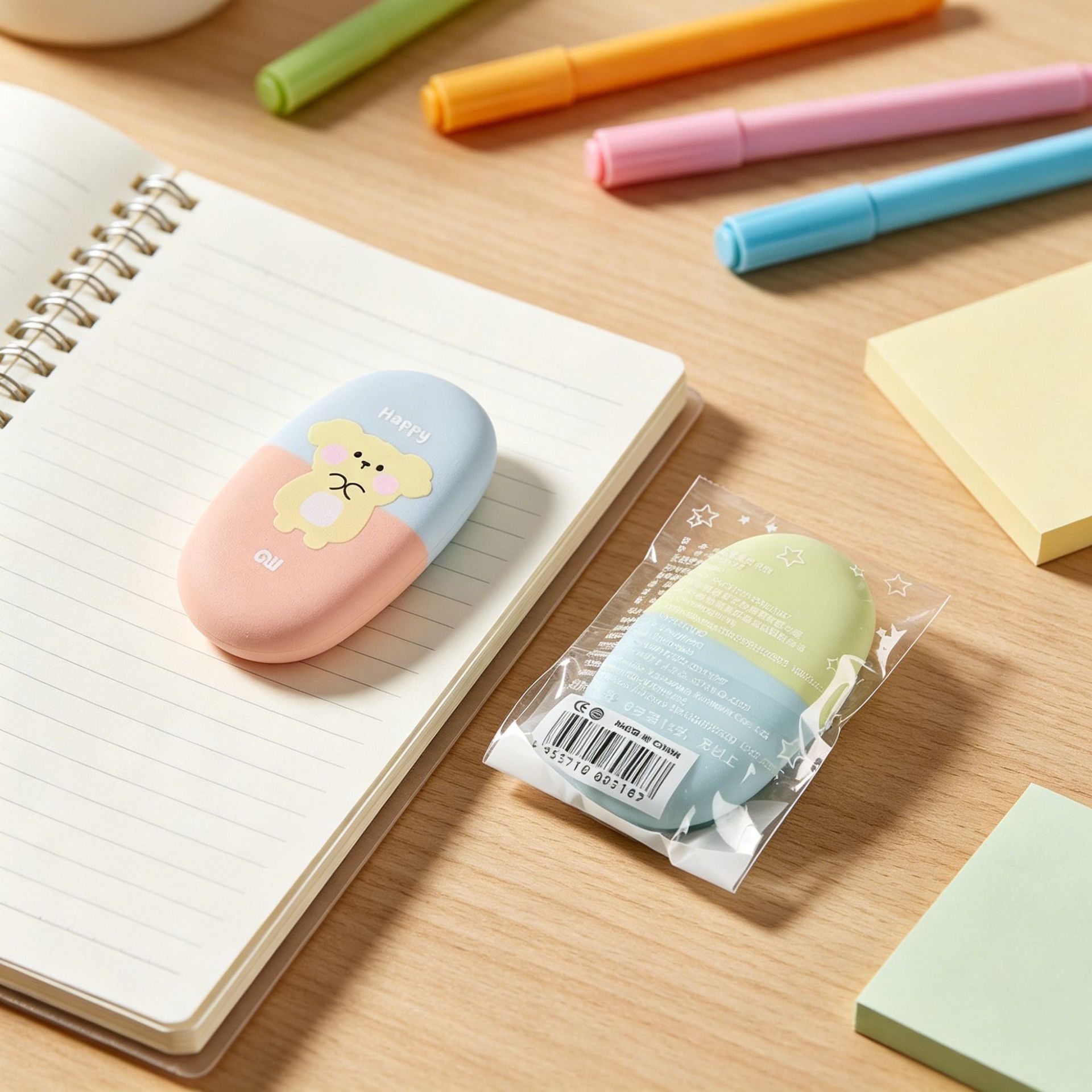 Macaron two-color cartoon eraser, cute animal-shaped eraser, clean and leaves no marks, children's stationery gift details Picture