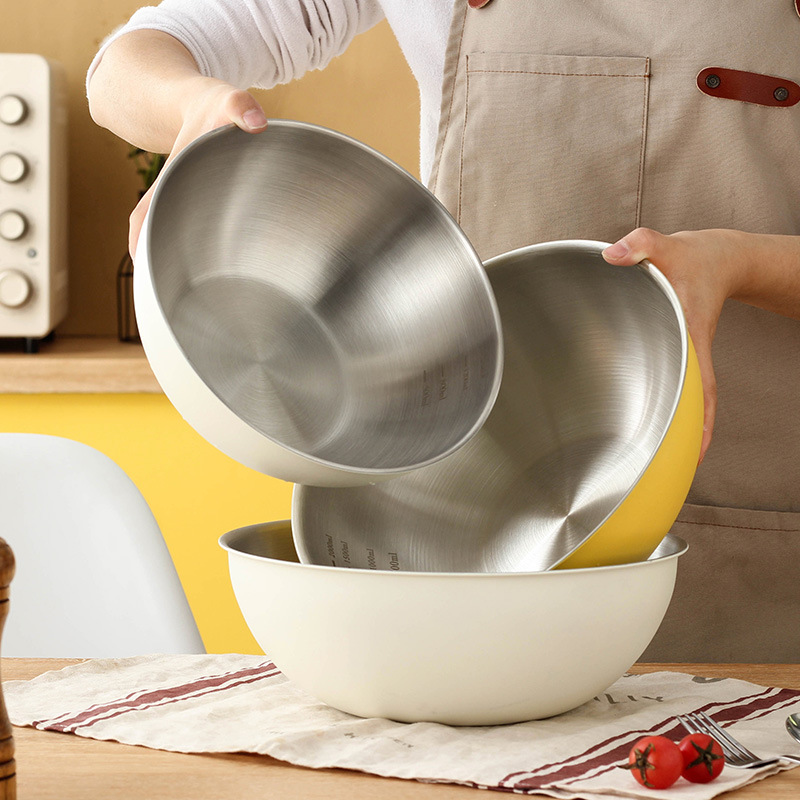 Factory direct sales of Korean-style salad bowls, stainless steel household salad bowls with scales, washbasins, baking and egg-beating cooking basins Specification image