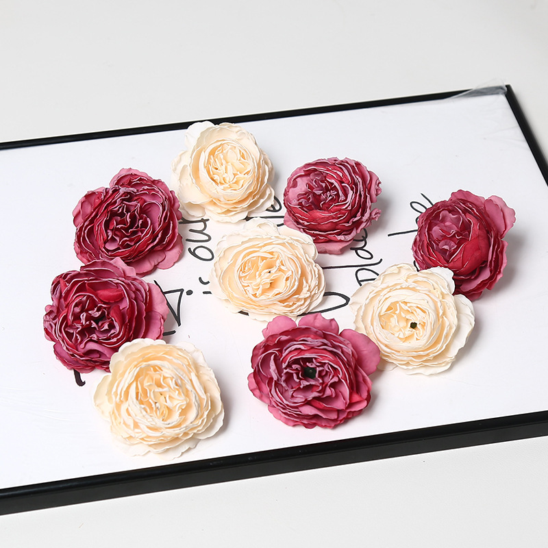 高级焦边牡丹仿真花头复古渐变多色手工DIY发饰胸花配件假花批发