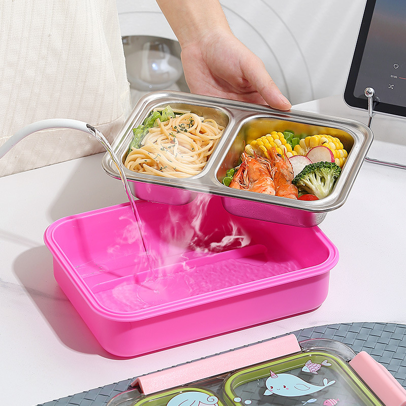 Ins-style student anti-cross-contamination insulated lunch box, stainless steel 304 compartments lunch box, portable fat-reducing lunch box for office workers details Picture