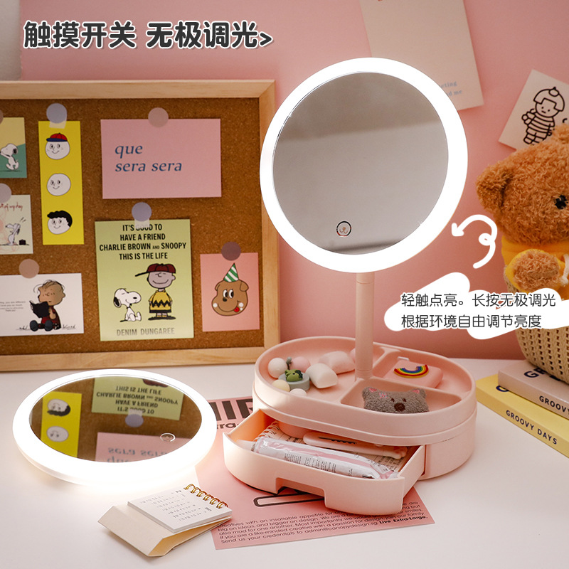With storage drawer, mirror, makeup mirror, table-style home desktop, led light strip, smart supplementary lighting, dressing mirror details Picture