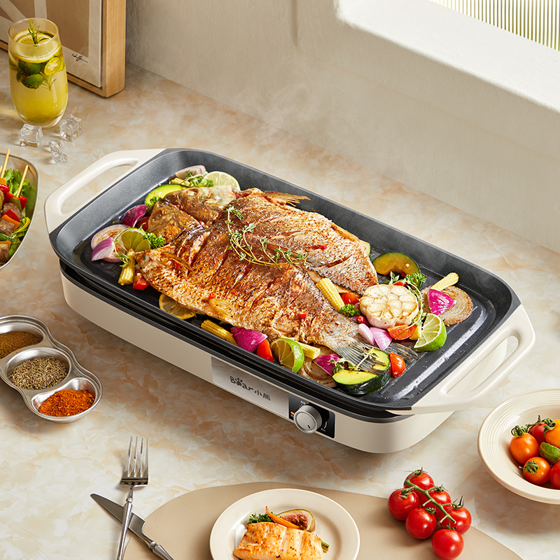 Barbecue pot, electric grill plate, household barbecue grill, fish grill plate all-in-one machine, detachable and washable cooking machine