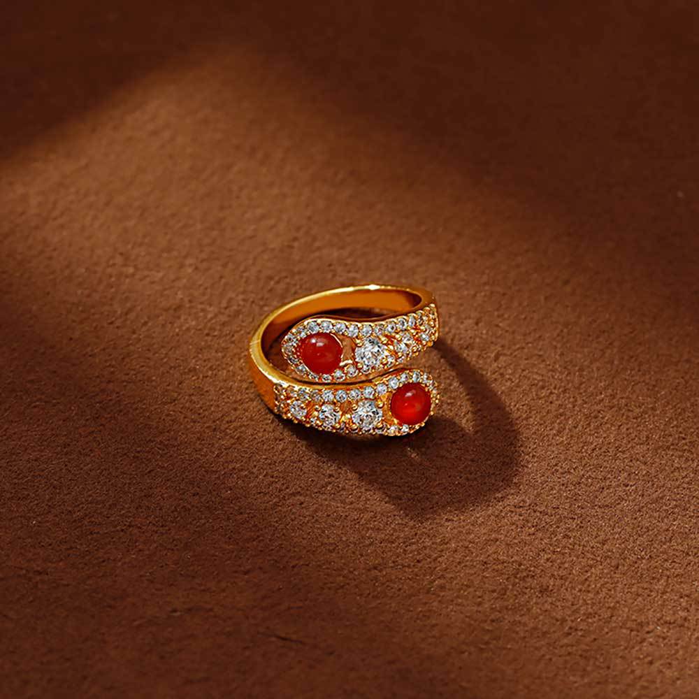 Hyacinth Fashion, light luxury, super sparkling Zircon snake-shaped opening ring, unique design for women, Hong Kong-style red agate ring, Douyin bestseller details Picture