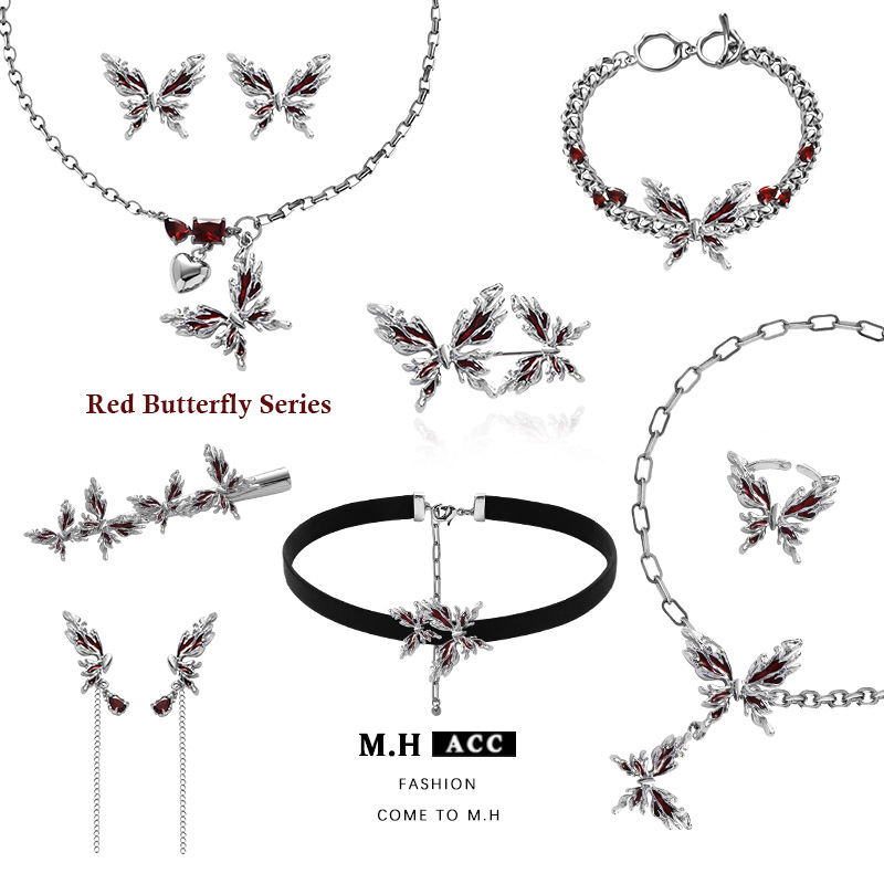 Original red butterfly necklace wholesale, niche design, high-end pendant, light luxury collarbone chain, new Chinese-style sweater chain