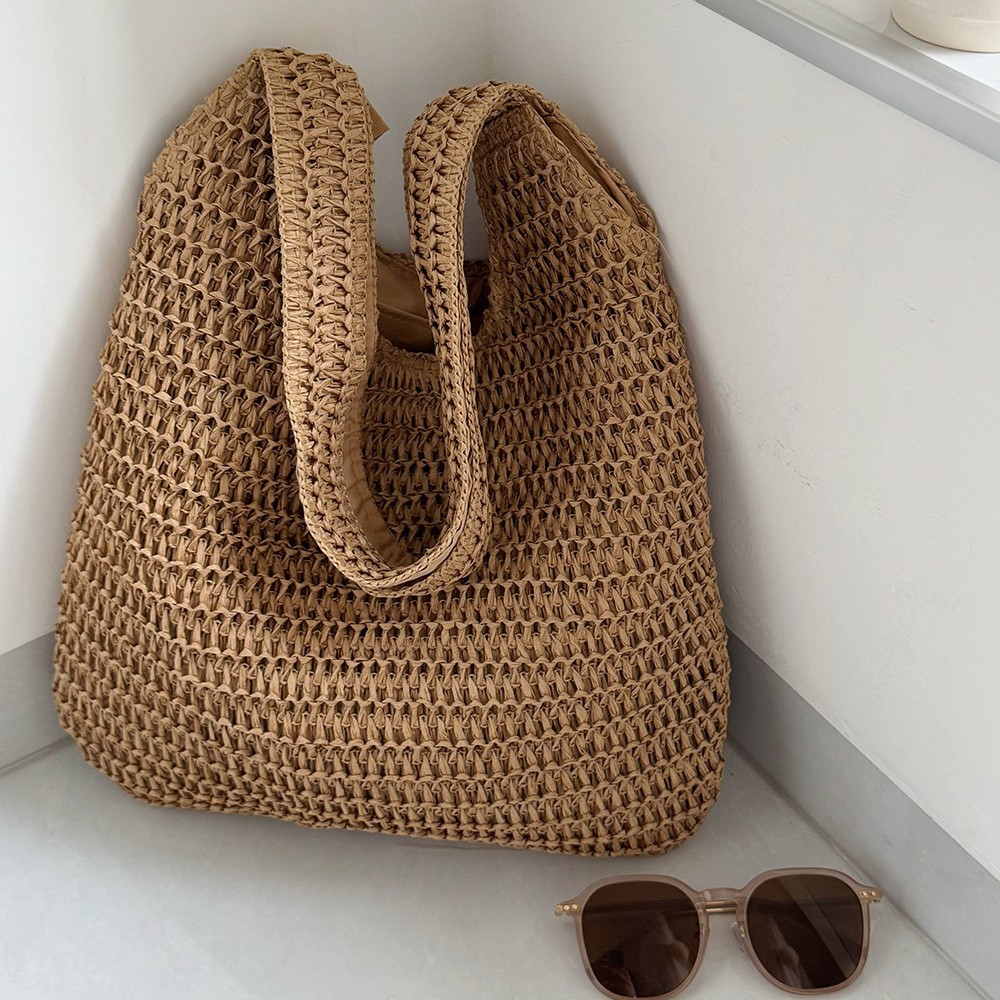 Cross-Border Straw Weaving Bag, Summer Weaving Bag, Straw Weaving Casual, Individual And Fashionable Vacation Style, Large Capacity Vacation Style Tote Single-Shoulder Bag, Women's Handmade Straw Weaving Bag
