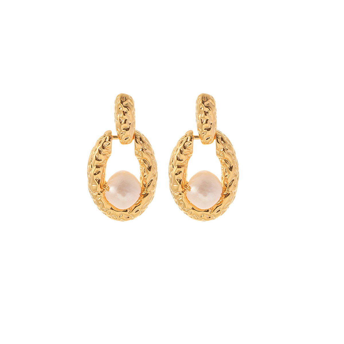 Nasha Cross-border Exclusive InS-style hollowed-out heart freshwater pearl earrings, irregular texture oval geometric earrings Item Picture