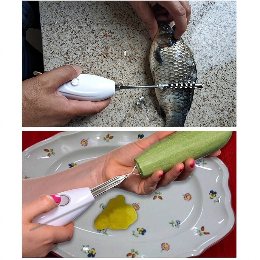 Multi-functional fruit and vegetable core remover, USB charging fish scale scraping tool, electric portable hole digger, small egg beater details Picture