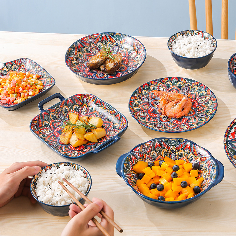 Bohemian ceramic tableware, Orantis bowls, plates, retro hand-painted rice plates, vegetable plates, household light luxury rice bowls wholesale Specification image