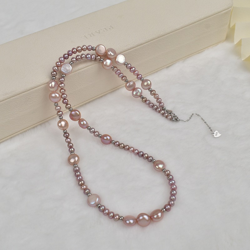 2025 New style necklace, extended natural freshwater pearl necklace, women's purple light luxury high-end sweater chain, collarbone chain Specification image