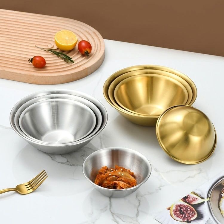 V型碗不锈钢韩式单层沙拉碗金色餐碗火锅店调料碗商用小吃碗卷边