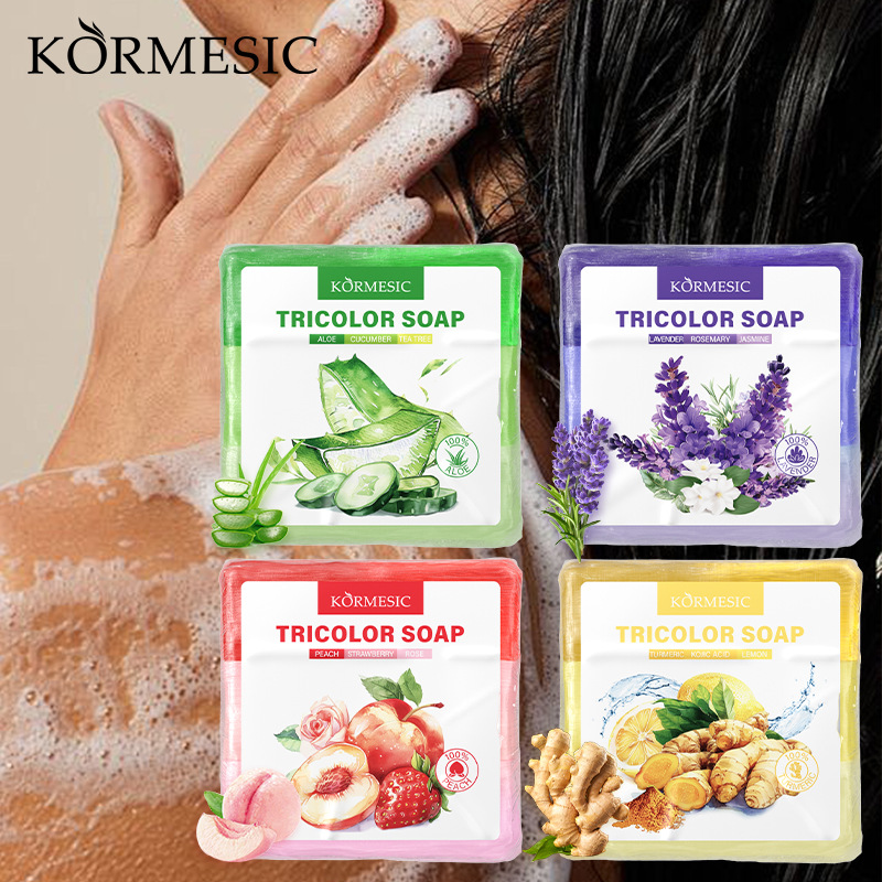 KORMESIC Cleansing Herbal Three-Color soap Deep Pore Cleansing and Oil Control Handmade Soap perfumed soap details Picture