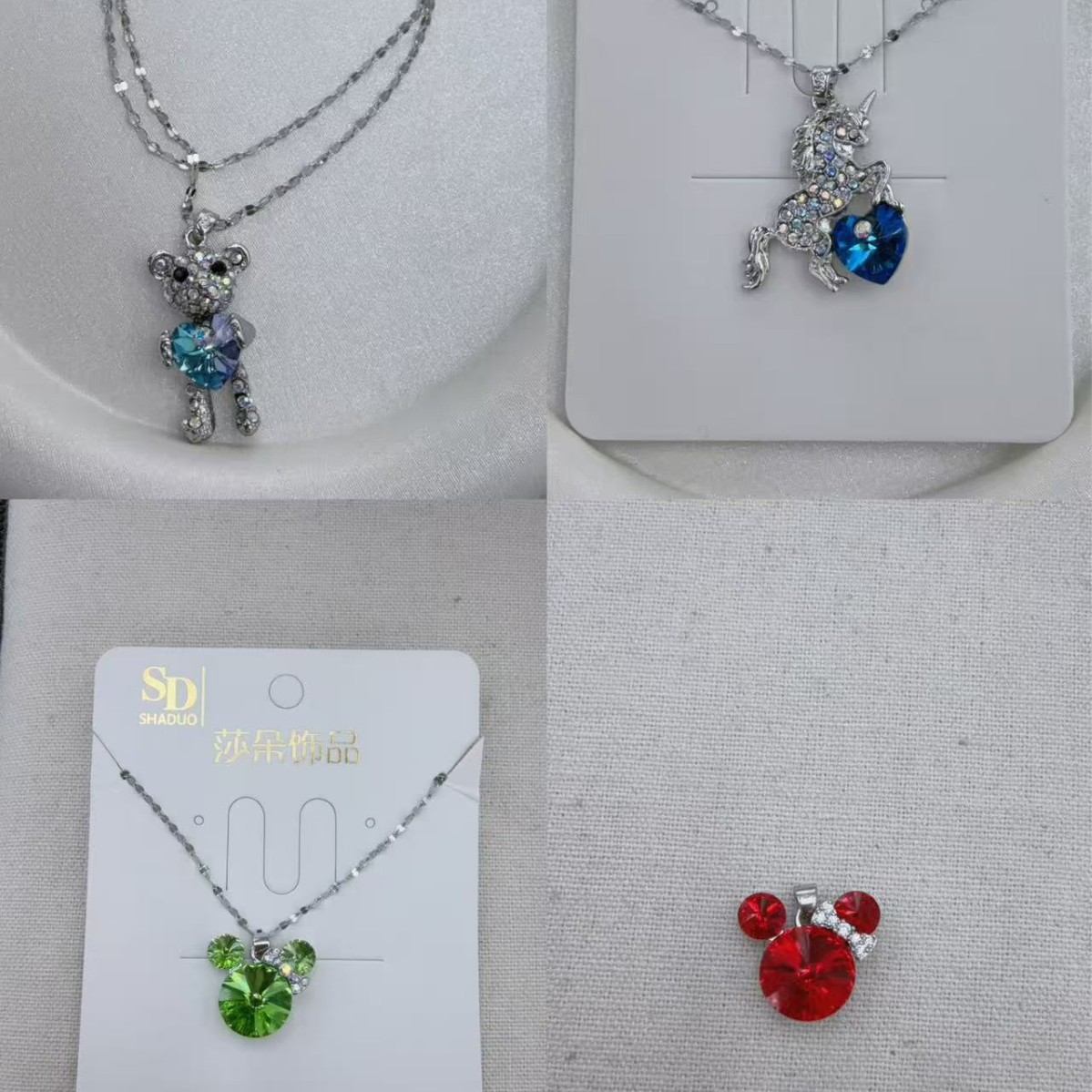爆闪欧美跨境小巧百搭独角兽银吊坠小众施家水晶可爱米奇女锁骨链
