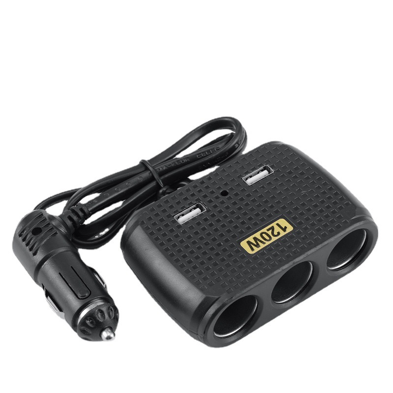 Car cigarette lighter, one-to-three power dual USB with cable, one-to-three car converter, fast charging, factory direct sales Specification drawing
