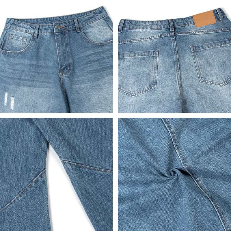 American retro washed distressed cat beard silhouette scythe jeans for men and women, loose floor-length scythe long pants Application Scenario