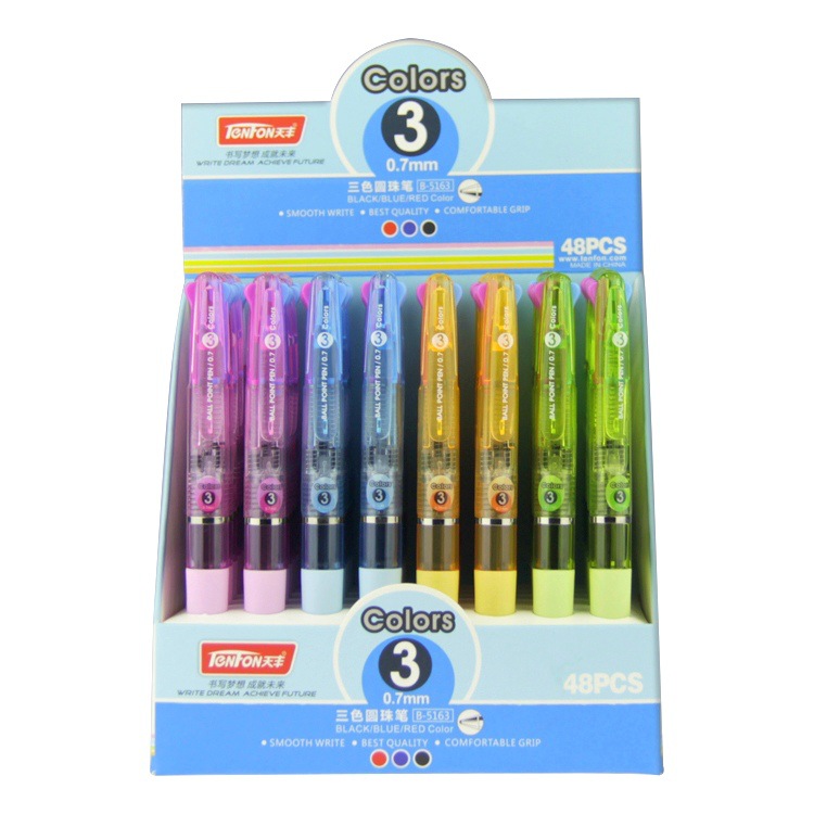 Tianfeng Factory's three-color Ballpoint pen 5163 Office Ballpoint pen wholesale 0.7 advertising multi-color pen 48 pieces per box full figure