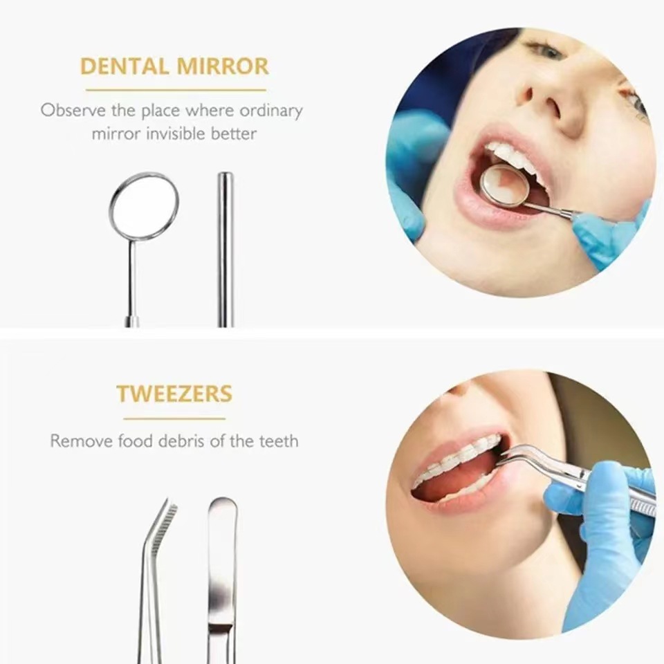Cross-border exclusive dental examination set, stainless steel oral hygiene instrument kit, observation mirror, teeth cleaning kit details Picture