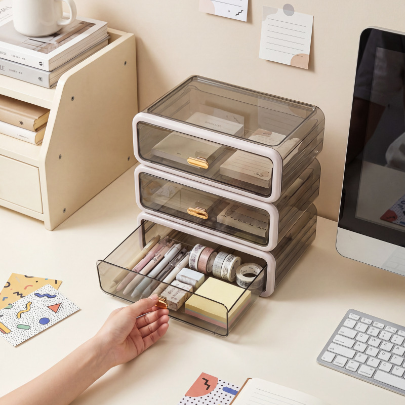 storage box家用多功能文具收纳盒塑料抽屉式桌面收纳柜书桌收纳