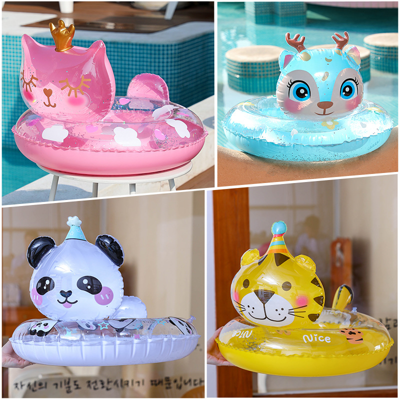 充气腋下圈立体卡通儿童座圈亮片透明印花游泳圈戏水小孩宝宝批发