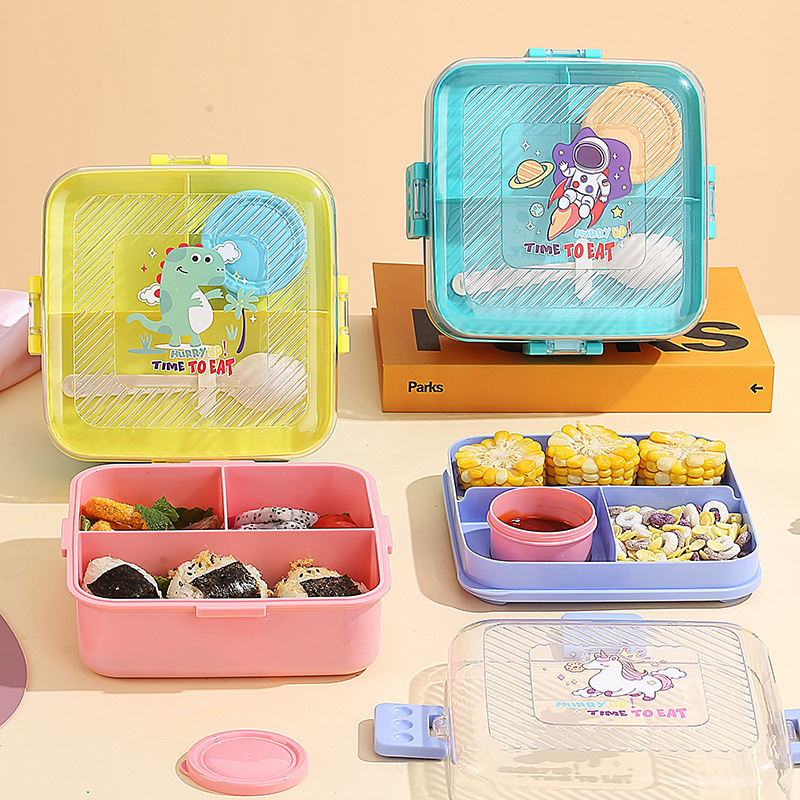 大容量双层便当盒卡通方形分格野餐盒微波加热上班族中小学生餐盒产品图