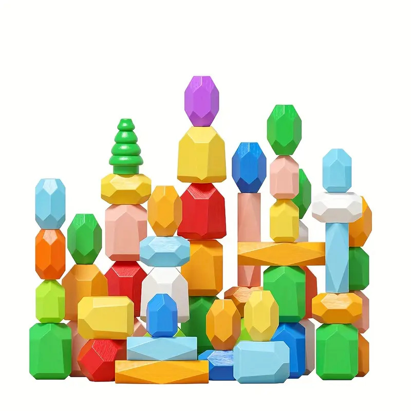Cross-border children's stacked stones, colorful stones, Montessori early education and intelligence development, colorful stacked high wooden building blocks, stacking fun toys Item Picture