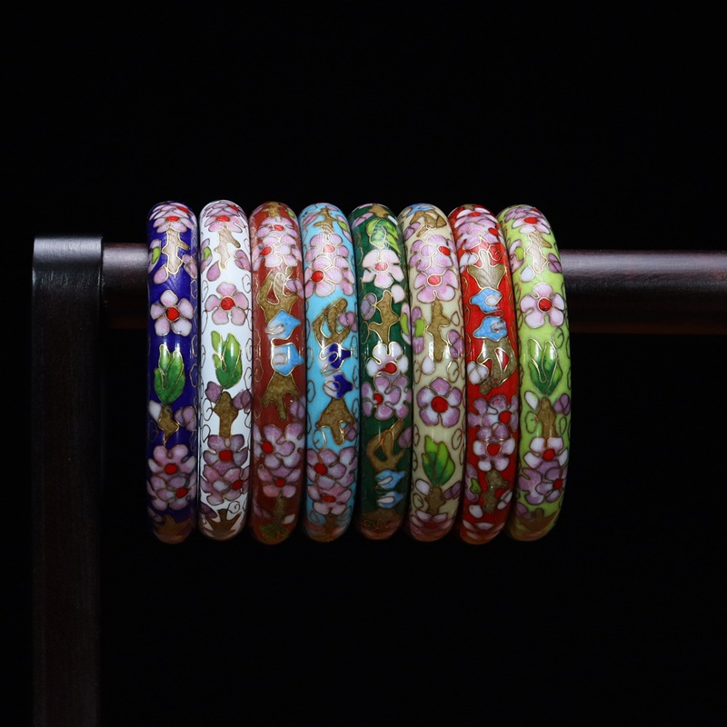 Beijing Cloisonne Classical Ethnic Style Jewelry Traditional Copper body Cloisonne Enamel 12# Round Bracelet (Plated with Real gold) Specification image