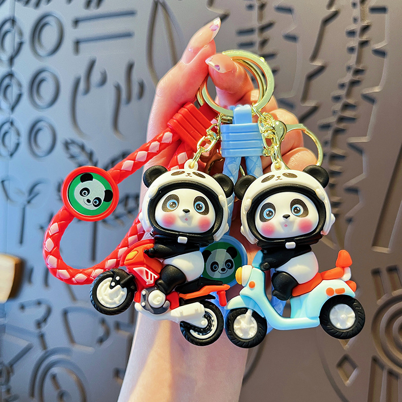 可爱机车熊猫钥匙扣创意卡通摩托车公仔钥匙链情侣包包挂件小礼品