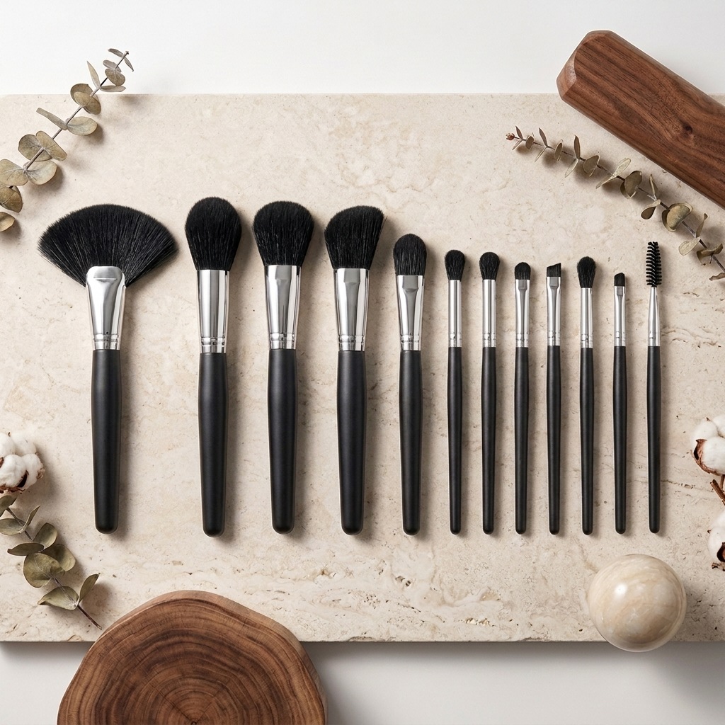 Makeup brush set: 12 brushes, fan-shaped brush, blush brush, foundation brush, highlight brush, eyeshadow brush, professional makeup brush set details Picture