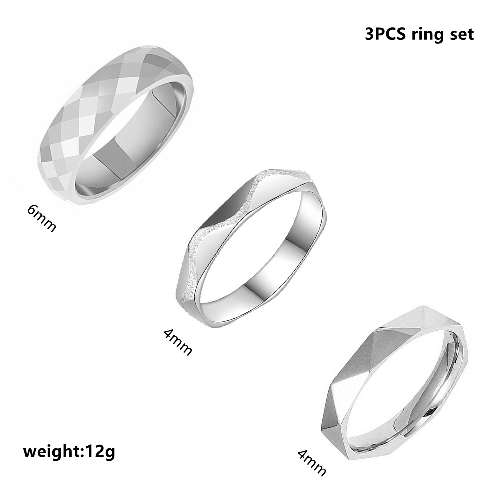 New cross-border titanium steel rings for women from Europe and America, multi-faceted diamond-shaped ring accessories, 3 sets in stock for wholesale
